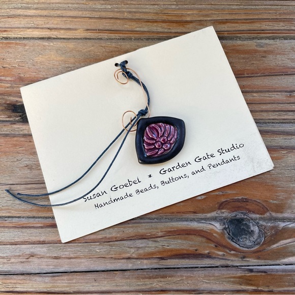 Sign Cancer Zodiac Pendant Astrology Necklace Purple Ceramic Artisan Made - Picture 5 of 16